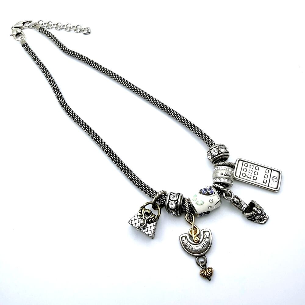 Vtg BRIGHTON Add A Bead Charms Shoe Phone Purse Home Mesh Mom Chain Necklace 18" - Picture 2 of 12
